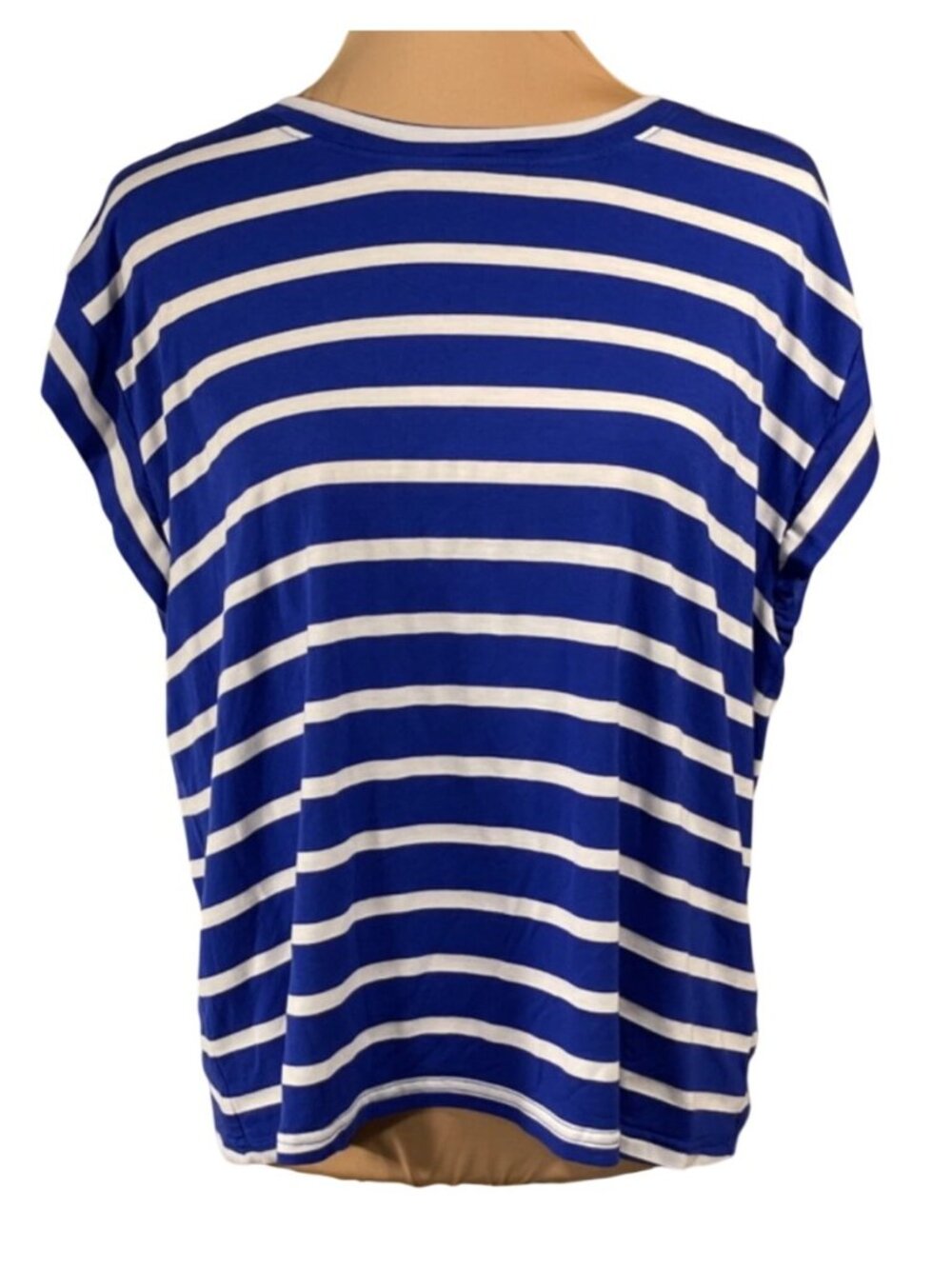 Vanfany Top Shirt Royal Blue White Stripe Size XL Extra Large Rolled Sleeve
